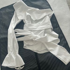 Jonathan Simkhai White asymmetric tie blouse